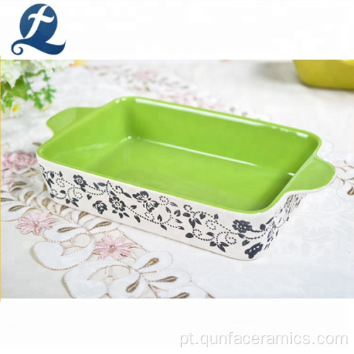 Bakeware de cerâmica retangular de grau alimentar com decalques